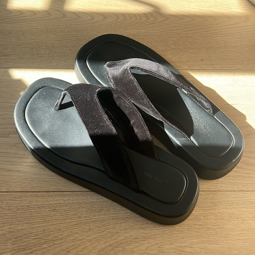 The Row Ginza sandals with velvet straps